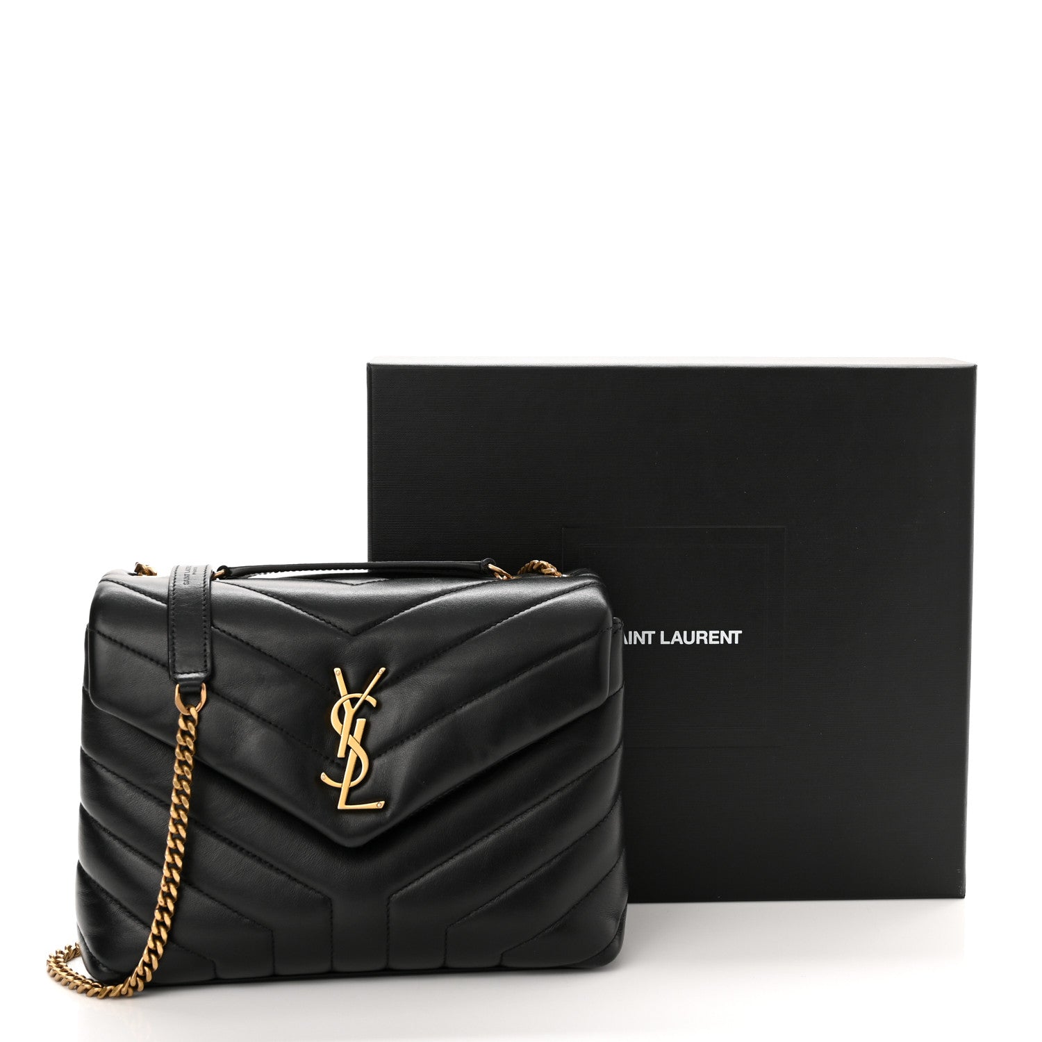 Saint Laurent Calfskin Y Quilted Monogram Small Loulou Chain Satchel Black 14 of 14