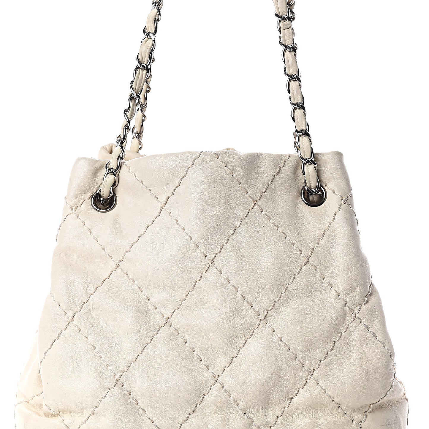 Lambskin Stitched Expandable Tote White