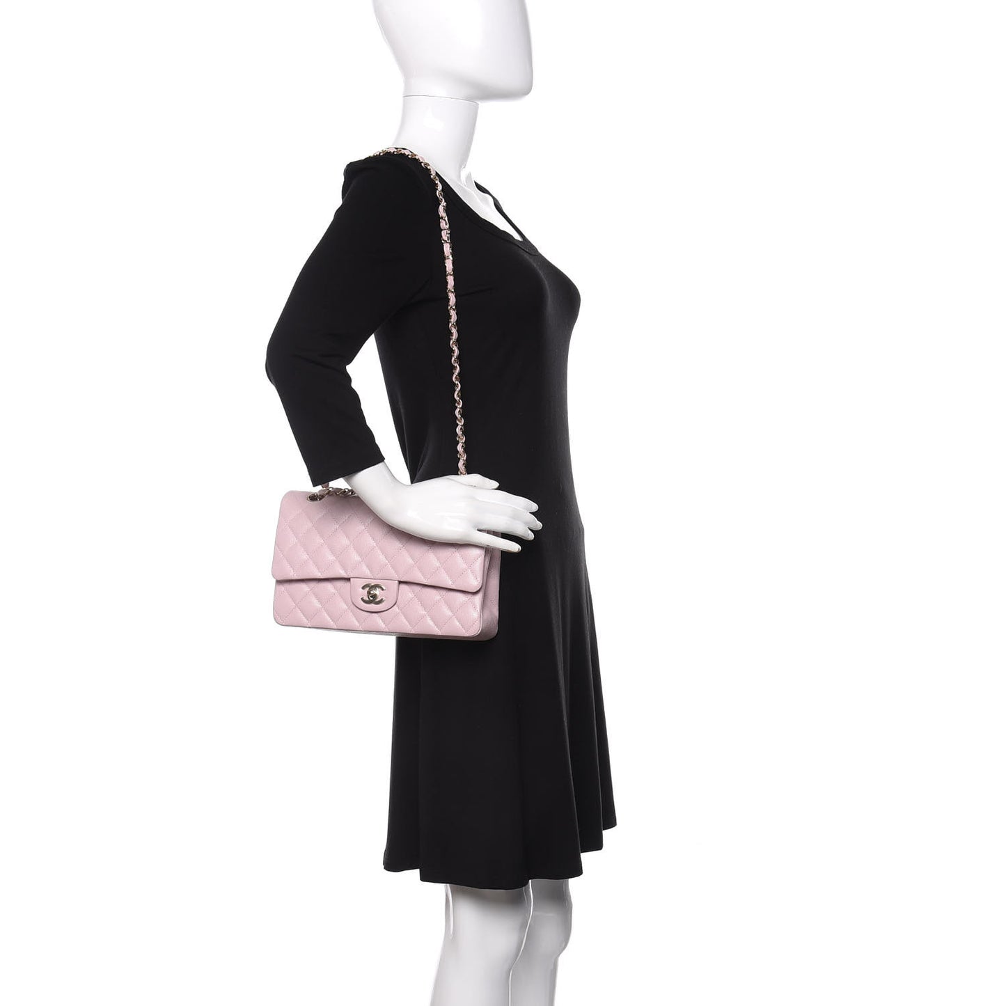 Caviar Quilted Medium Double Flap Light Pink