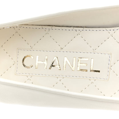 Chanel Lambskin Patent Calfskin Cap Toe Ankle Chain Ballerina Flats 36 White Black 7 of 9
