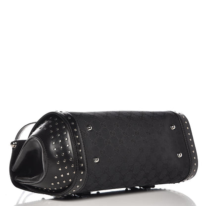 Gucci Monogram Studded Bamboo Bullet Satchel Black 4 of 7