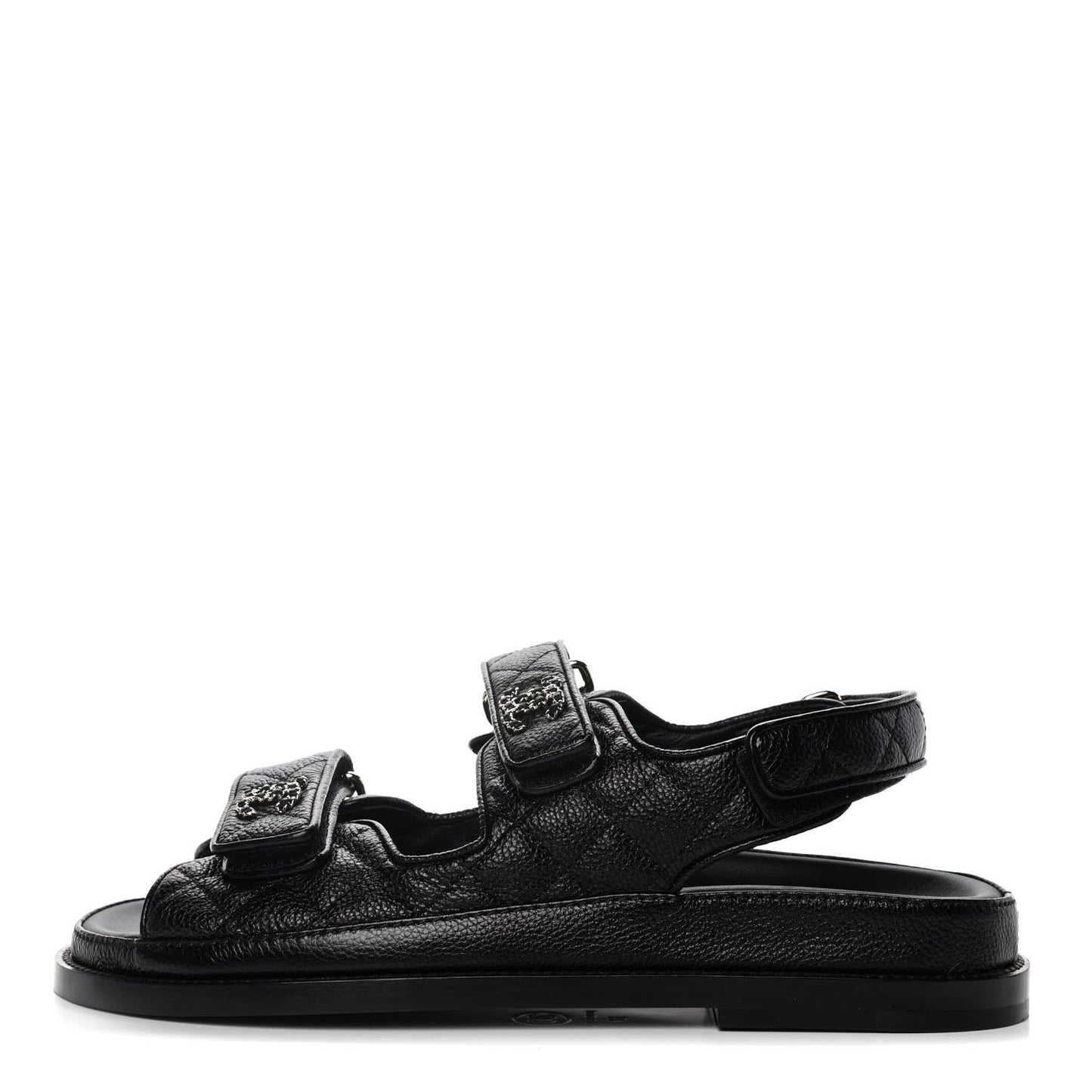 Grained Calfskin Velcro Dad Sandals 37 Black