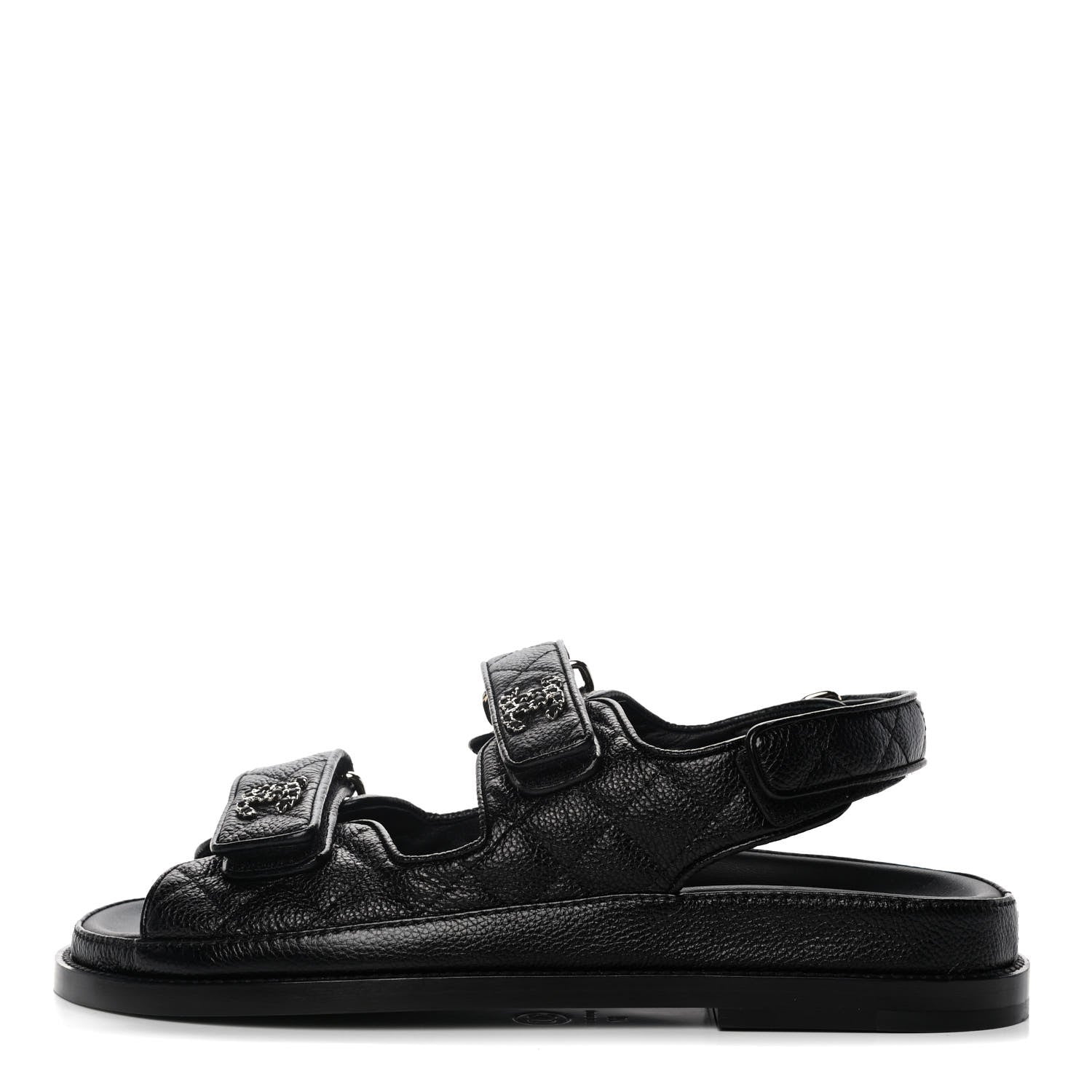 Chanel Grained Calfskin Velcro Dad Sandals 37 Black 1 of 10