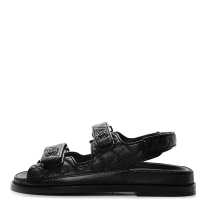 Chanel Grained Calfskin Velcro Dad Sandals 37 Black 1 of 10