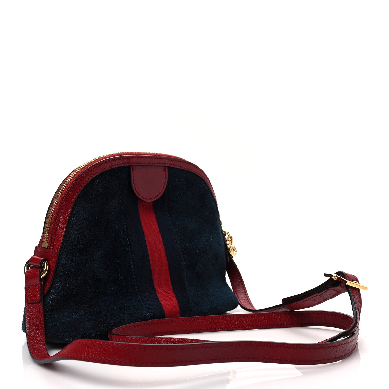 Gucci Suede Calfskin Web Small Ophidia Dome Shoulder Bag New Blue Romantic Cherry 2 of 7