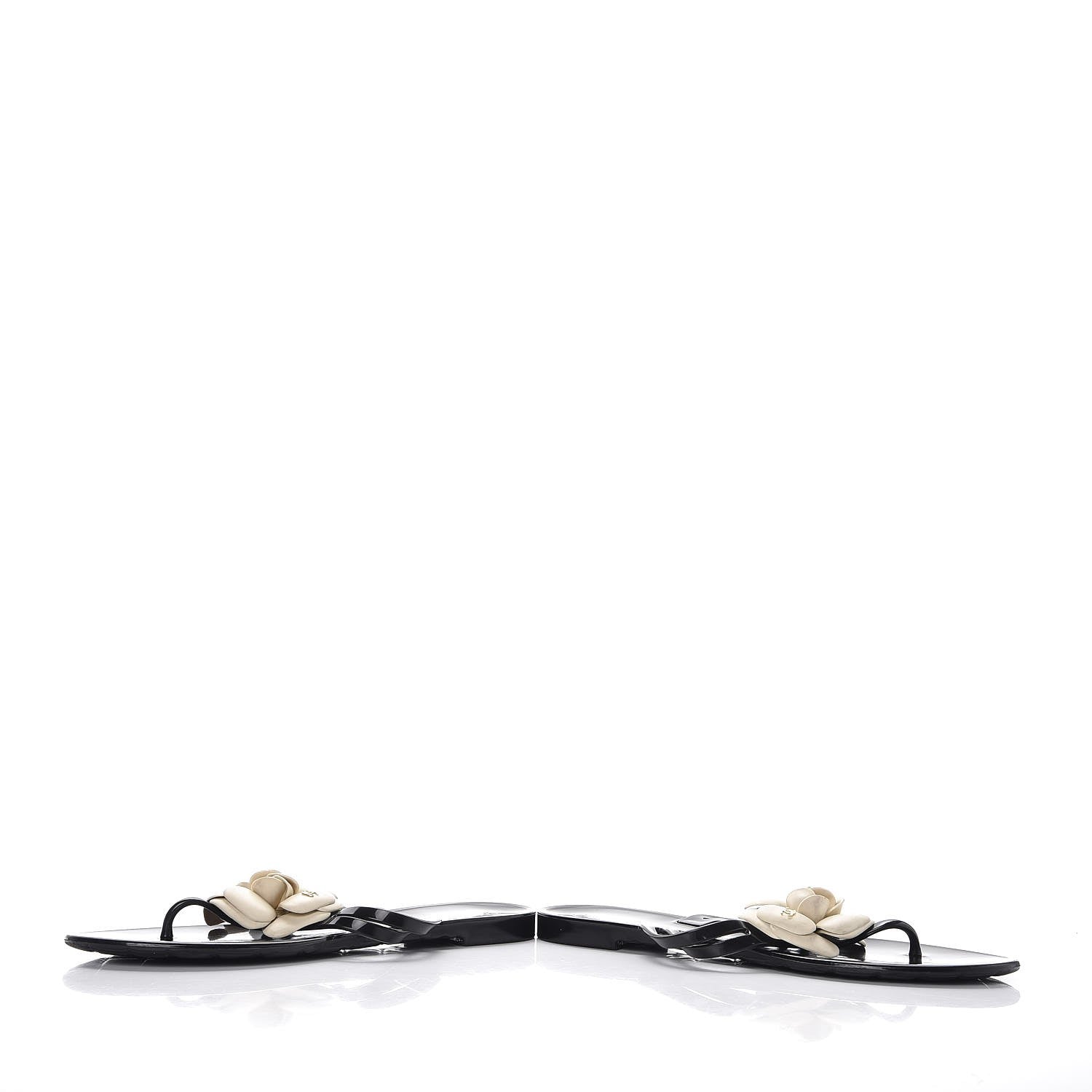 Chanel Jelly Camellia Thong Sandals 38 Black Ivory 5 of 9