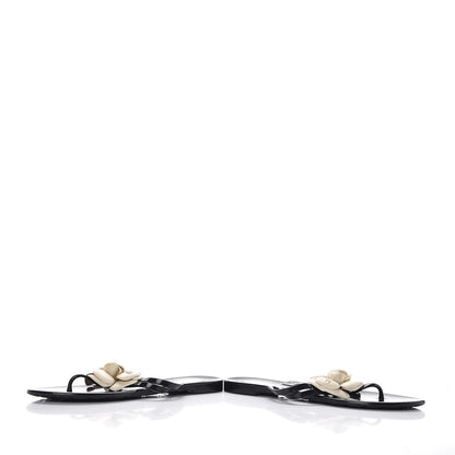 Chanel Jelly Camellia Thong Sandals 38 Black Ivory 5 of 9