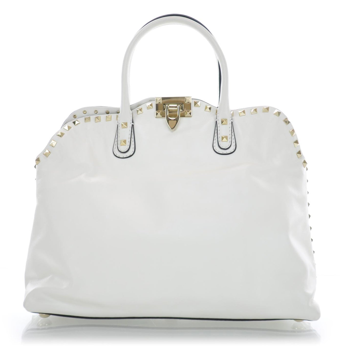 Leather Rockstud Dome Satchel White