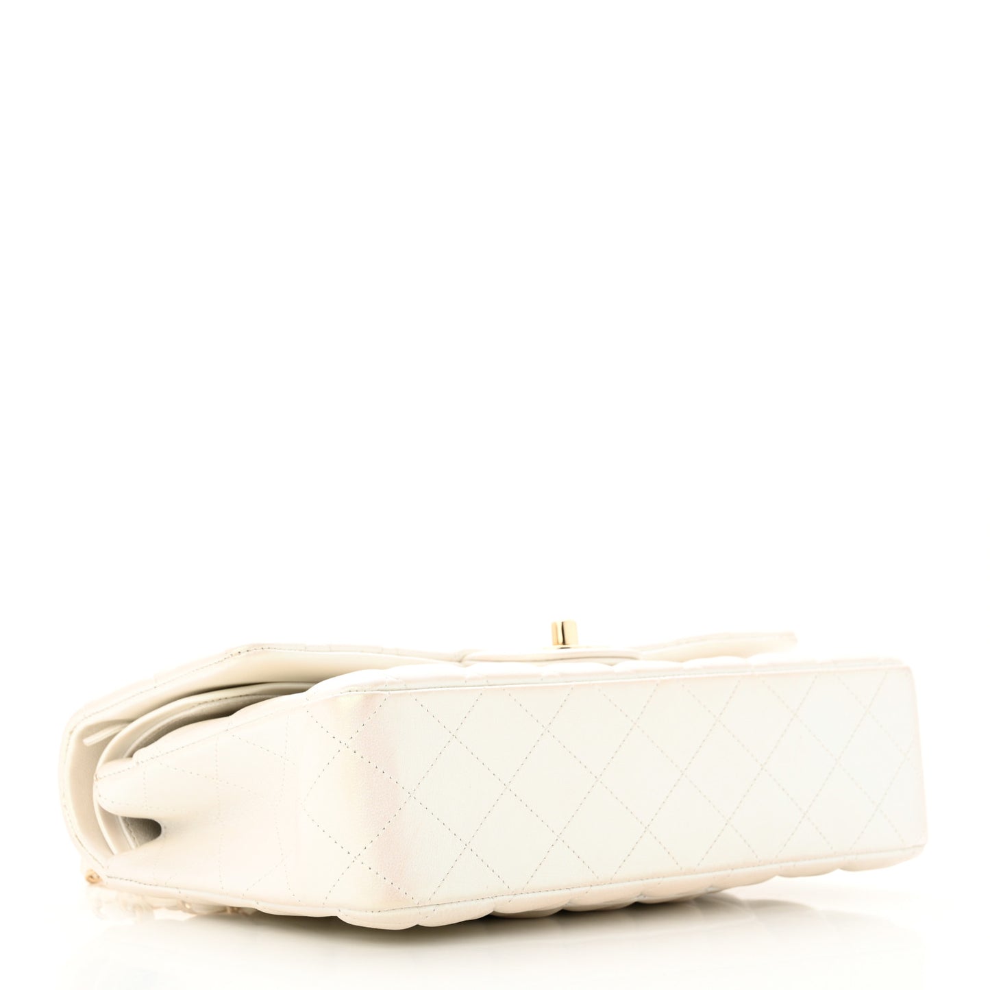 Iridescent Calfskin Quilted Medium Double Flap White