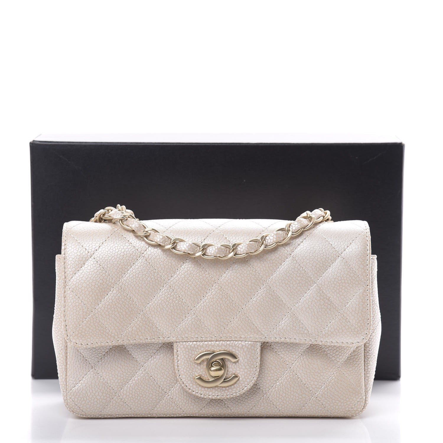 Chanel Pearly Caviar Quilted Mini Rectangular Flap Beige 11 of 11