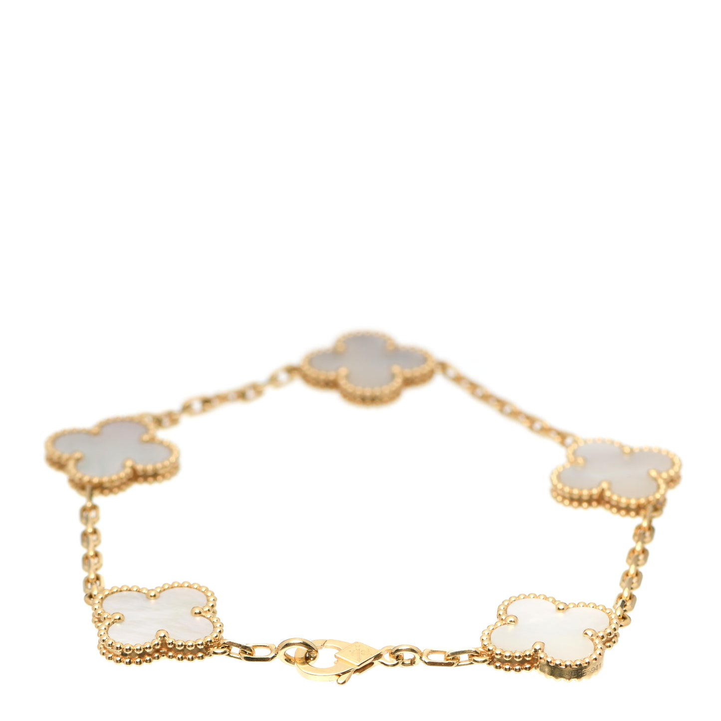 18K Yellow Gold Mother of Pearl 5 Motifs Vintage Alhambra Bracelet