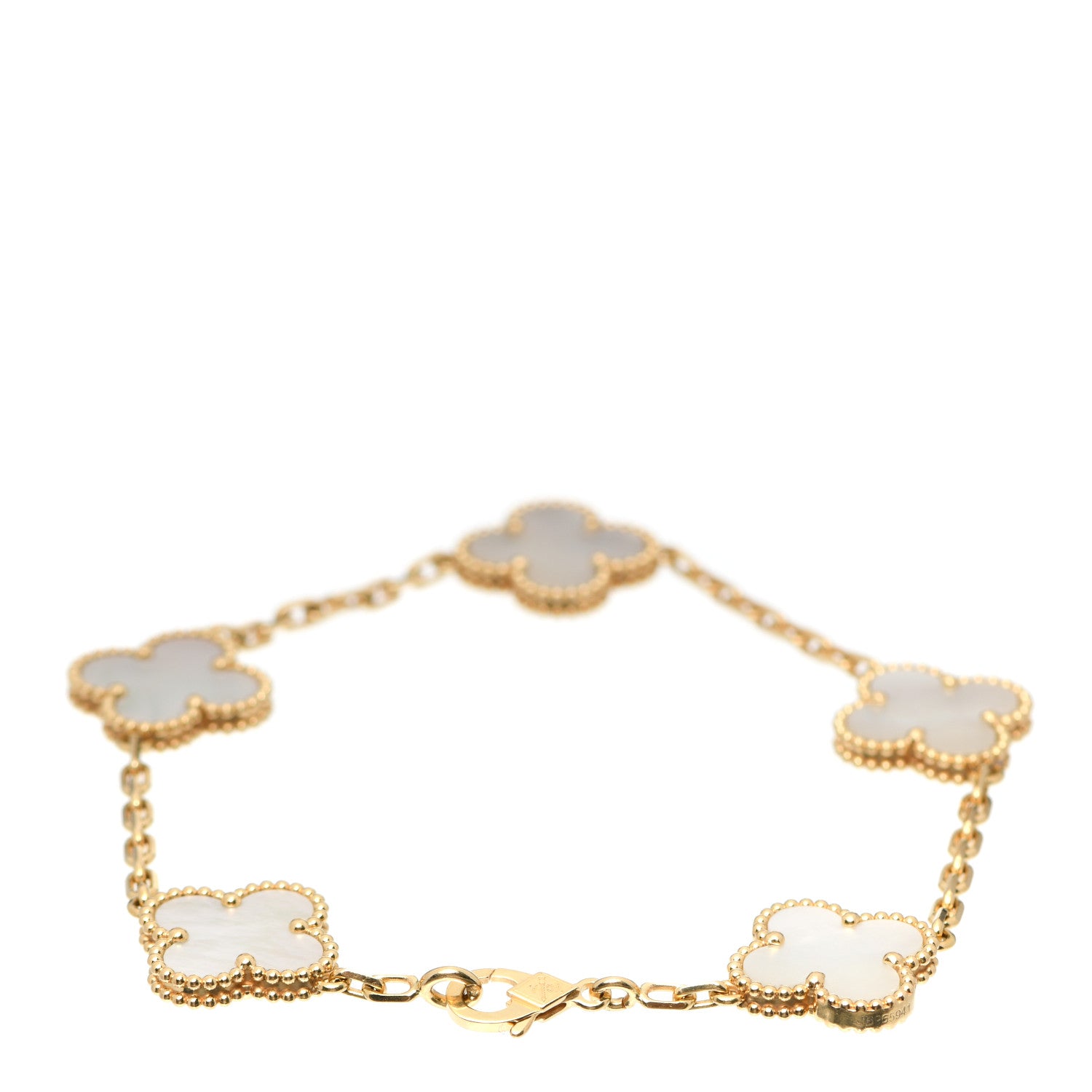 Van Cleef & Arpels 18K Yellow Gold Mother of Pearl 5 Motifs Vintage Alhambra Bracelet 3 of 7
