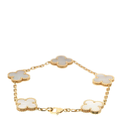 Van Cleef & Arpels 18K Yellow Gold Mother of Pearl 5 Motifs Vintage Alhambra Bracelet 3 of 7