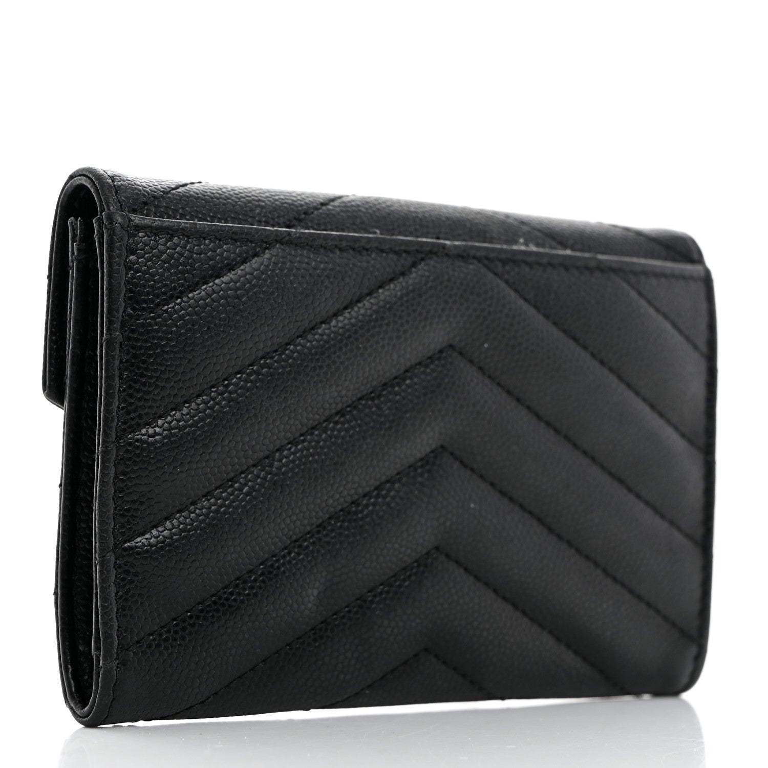 Saint Laurent Grain De Poudre Matelasse Chevron Small Monogram Envelope Wallet Black 3 of 8