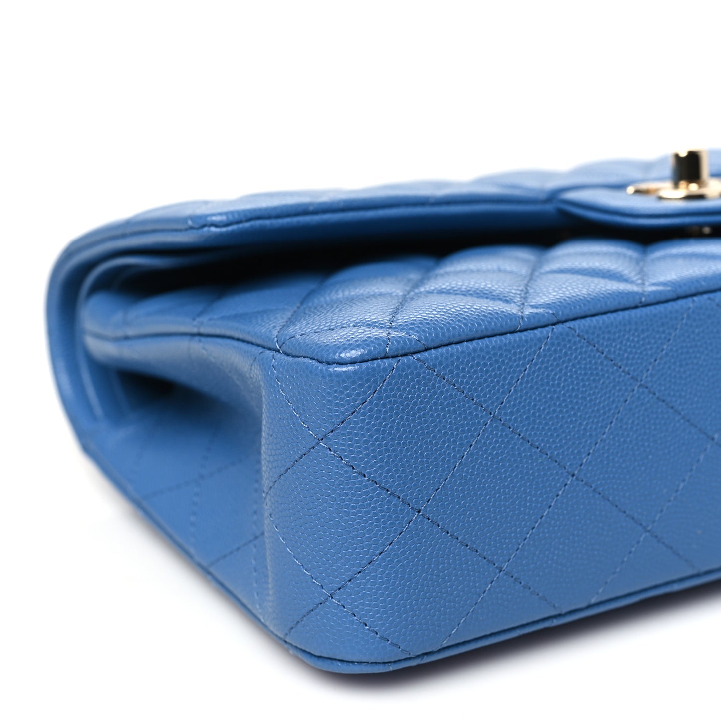 Caviar Quilted Medium Double Flap Blue