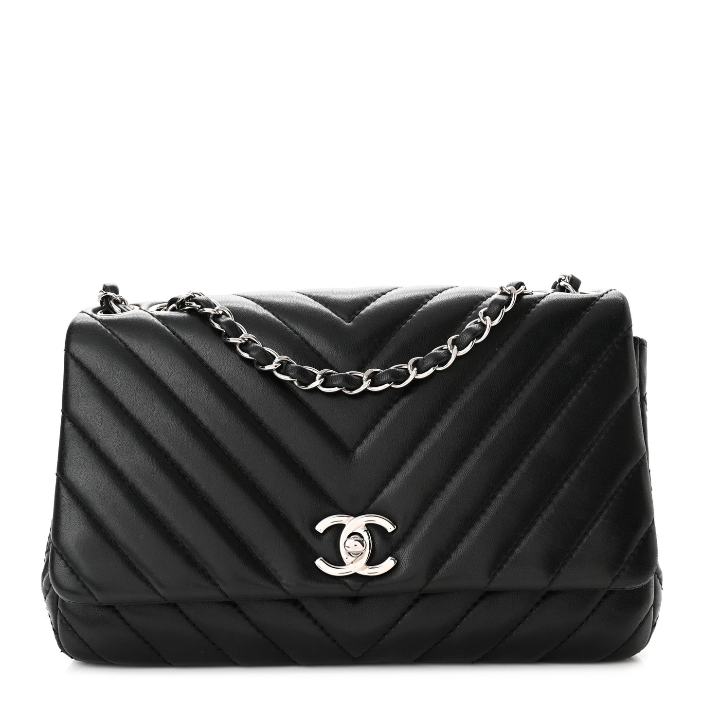 Lambskin Surpique Chevron Medium Single Flap Black