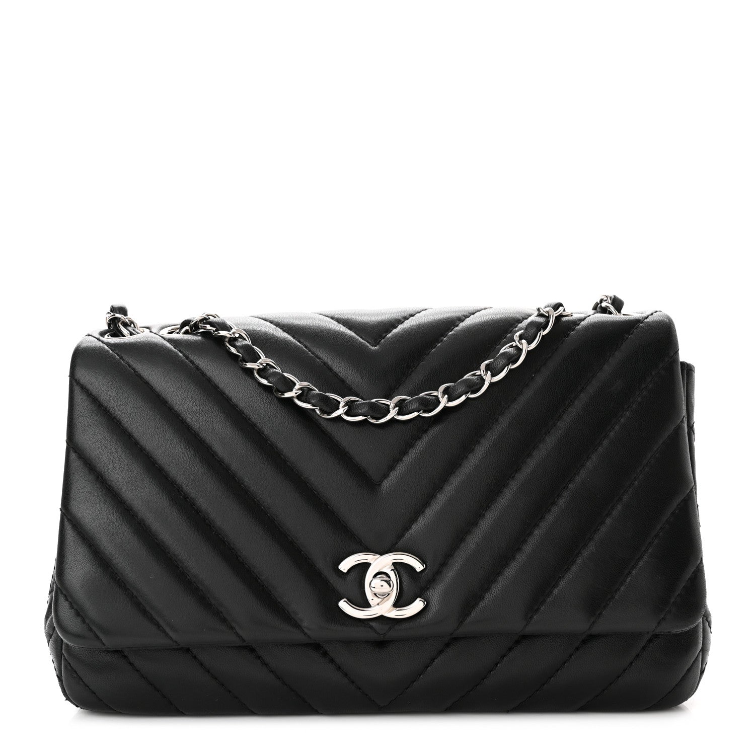 Chanel Lambskin Surpique Chevron Medium Single Flap Black 1 of 10