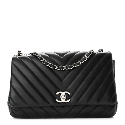 Chanel Lambskin Surpique Chevron Medium Single Flap Black 1 of 10