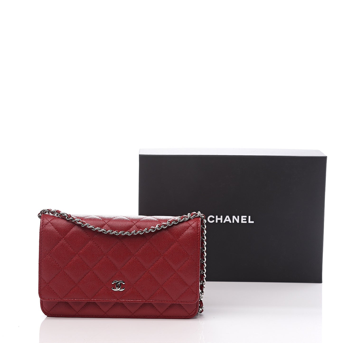 Caviar Quilted Wallet on Chain WOC Red