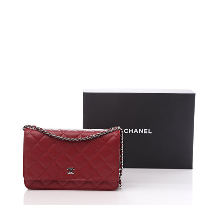 Chanel Caviar Quilted Wallet on Chain WOC Red 11 of 11