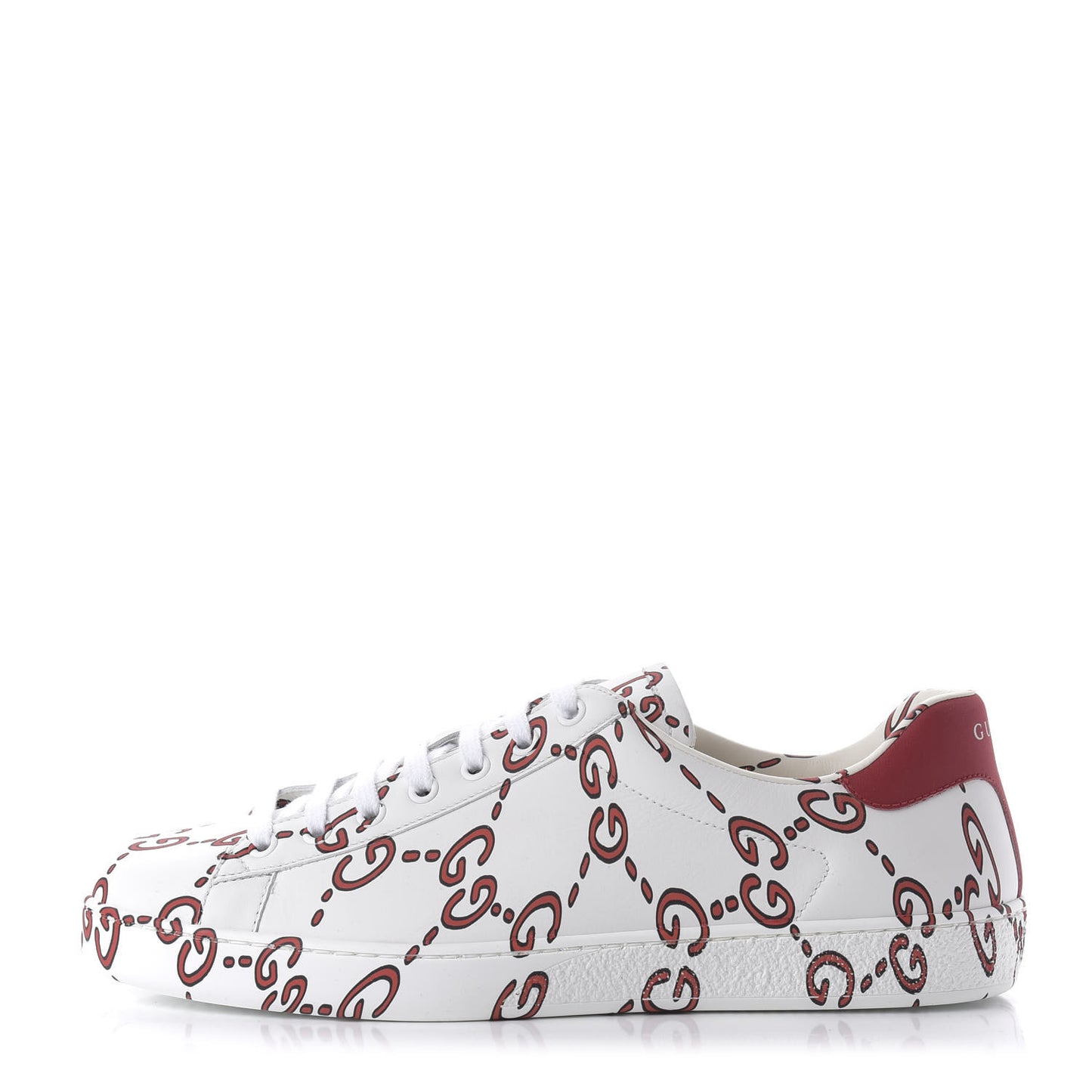 Calfskin GucciGhost Print Mens Ace Sneakers 8 White Hibiscus Red