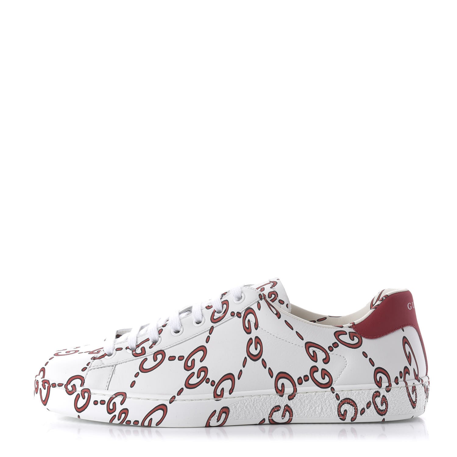 Gucci Calfskin GucciGhost Print Mens Ace Sneakers 8 White Hibiscus Red 1 of 9