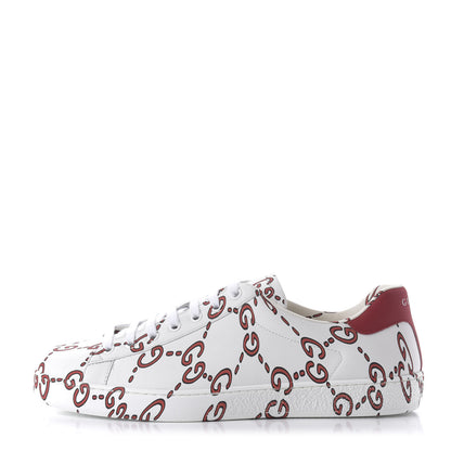 Gucci Calfskin GucciGhost Print Mens Ace Sneakers 8 White Hibiscus Red 1 of 9