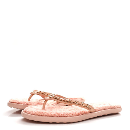 Chanel Lambskin Terry Cloth CC Chain Thong Sandals 37 Pink 4 of 9