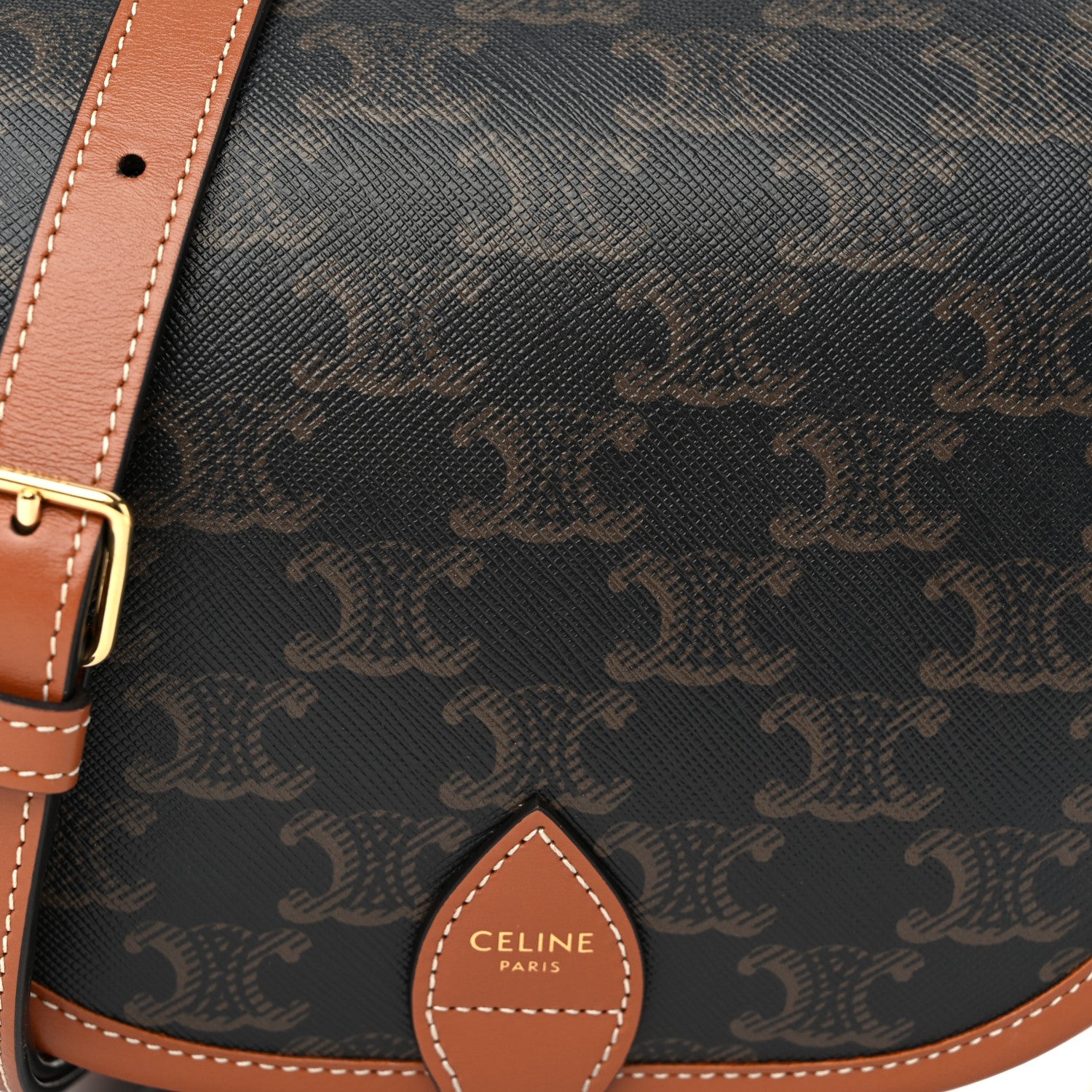 Celine Triomphe Canvas Medium Folco Bag Tan 7 of 9
