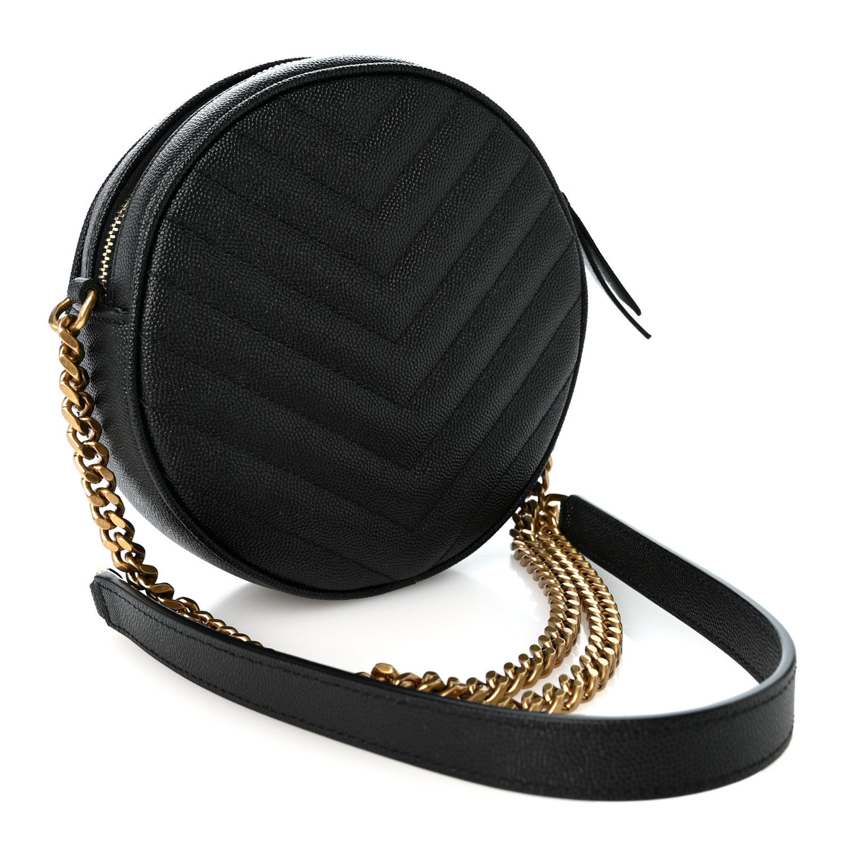 Grain De Poudre Matelasse Chevron Quilted Round Vinyle Camera Bag Black