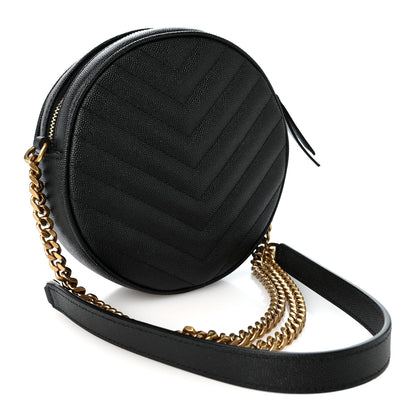 Saint Laurent Grain De Poudre Matelasse Chevron Quilted Round Vinyle Camera Bag Black 3 of 9