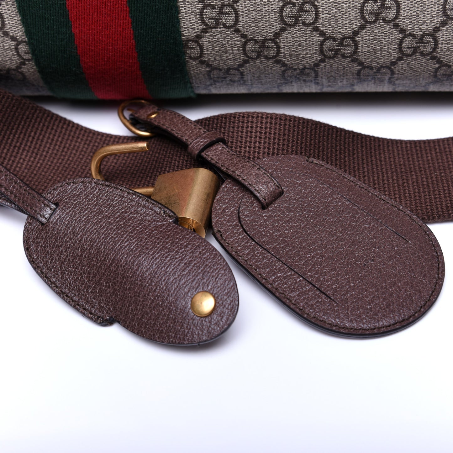 GG Supreme Monogram Textured Dollar Calfskin Web Medium Ophidia Carry-On Duffle Bag Beige Ebony New Acero