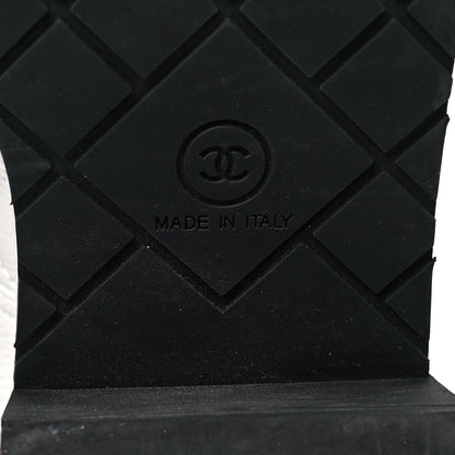 Chanel Pearly Calfskin Patent Calfskin Quilted Lace Up Boots 40 White Light Gray Black 6 of 8