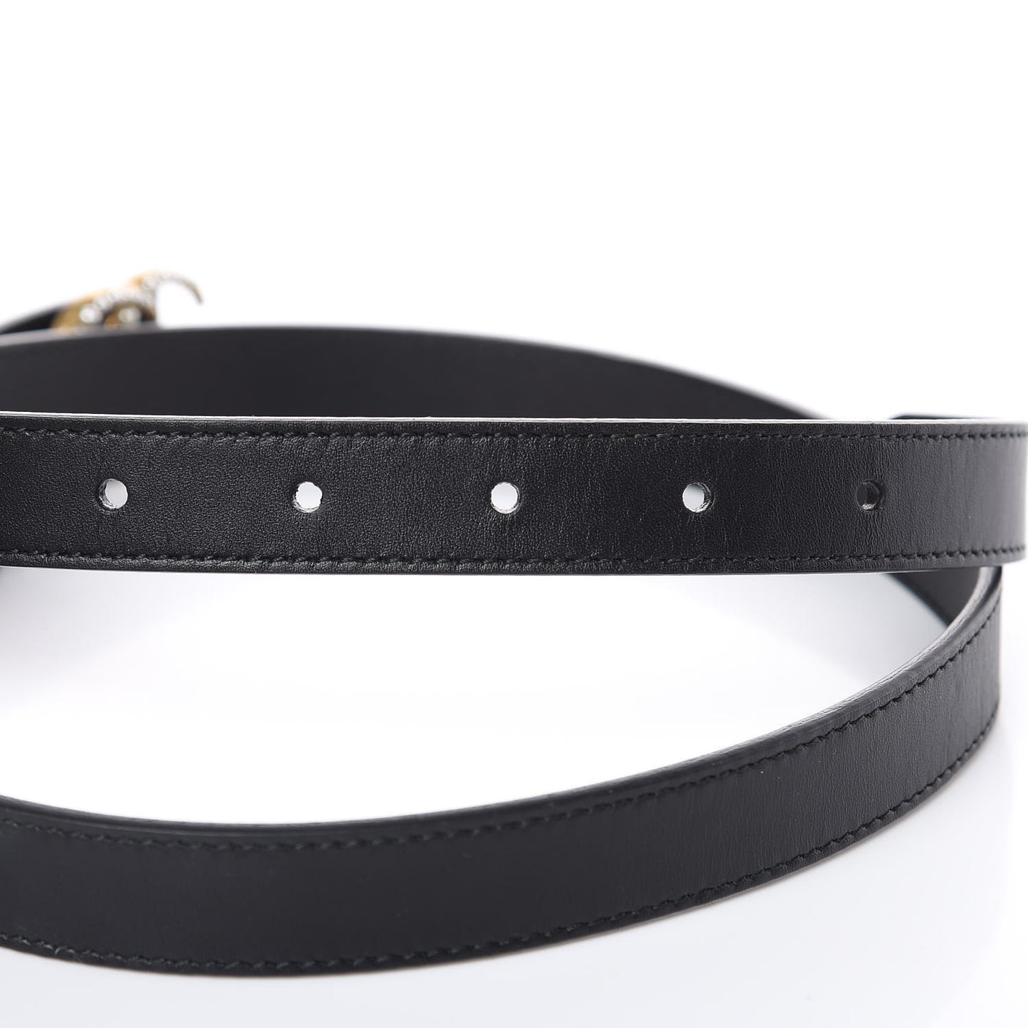 Moon Calfskin Pearl Double G 20mm Belt 80 32 Black Cream