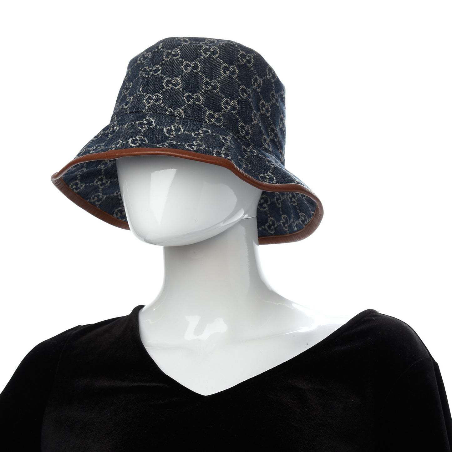 Washed Jacquard Denim Nappa GG Monogram Oscar Bucket Hat M Denim Cuir