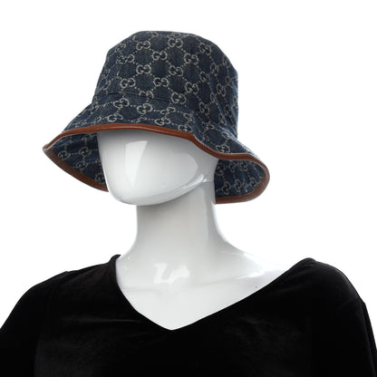 Gucci Washed Jacquard Denim Nappa GG Monogram Oscar Bucket Hat M Denim Cuir 2 of 5