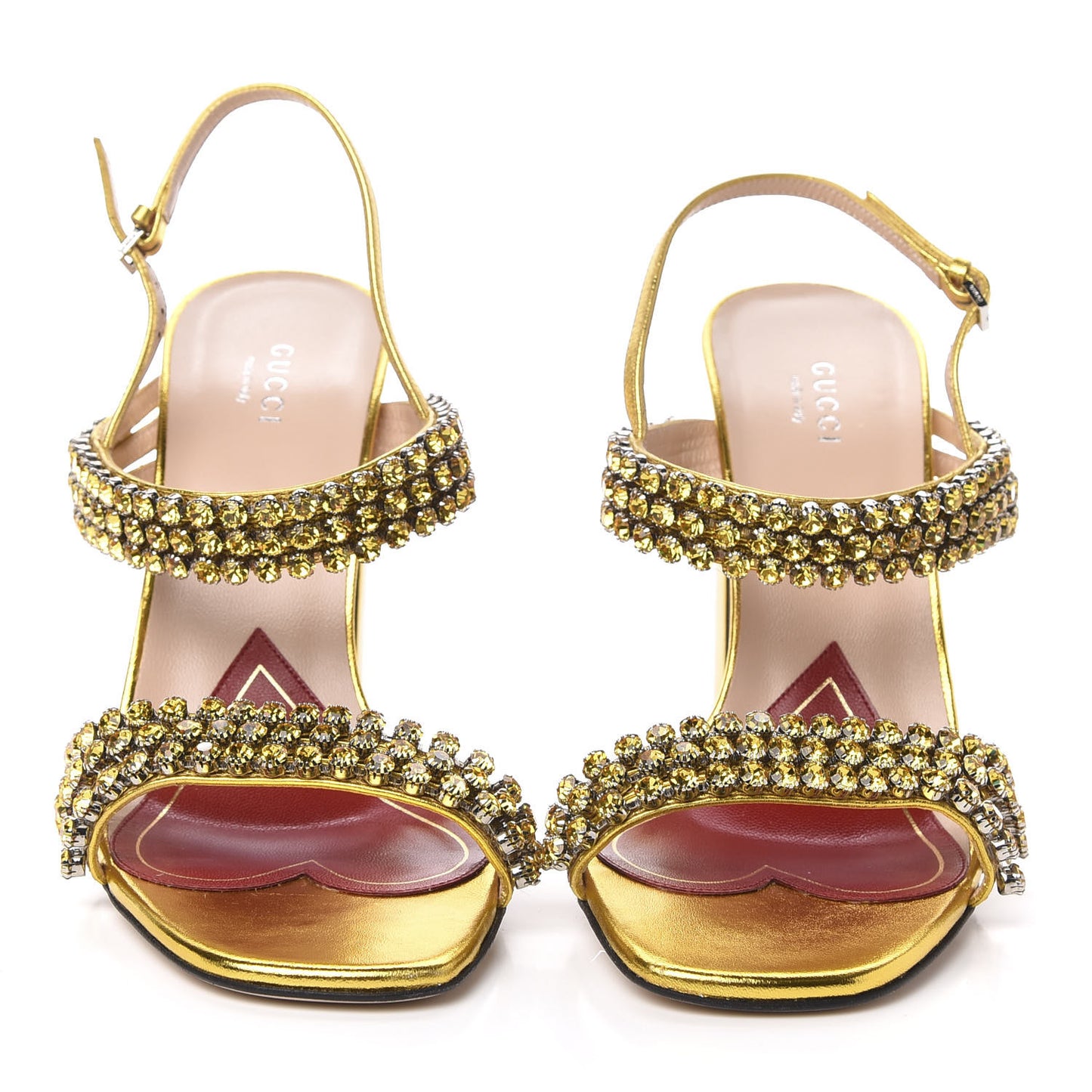 Nappa Silk Crystal Bertie High Heel Sandals 39 Gold