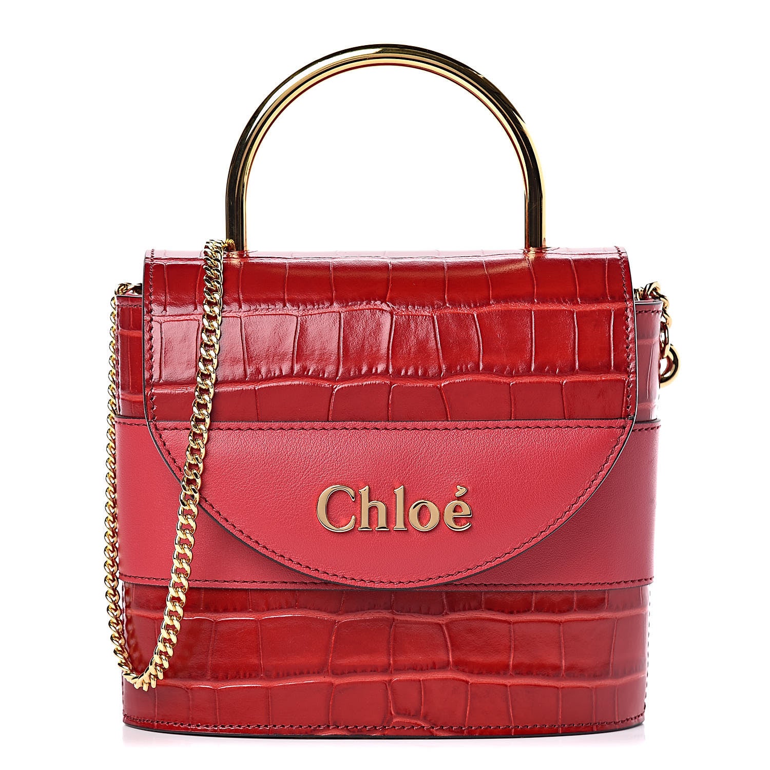 Chloe Calfskin Crocodile Embossed Small Aby Lock Dusky Red 1 of 8