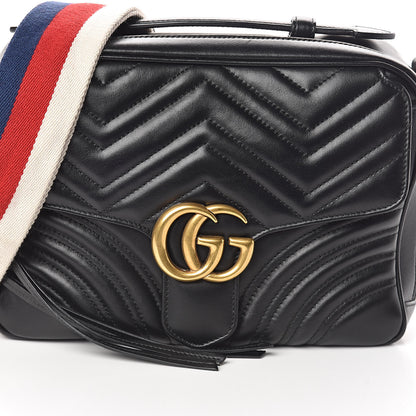 Gucci Calfskin Matelasse Sylvie Web Small GG Marmont Top Handle Shoulder Bag Black 7 of 10