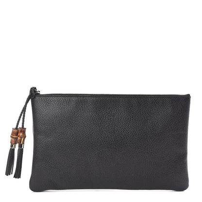 Gucci Pebbled Calfskin Large Bamboo Clutch Black 1 of 7