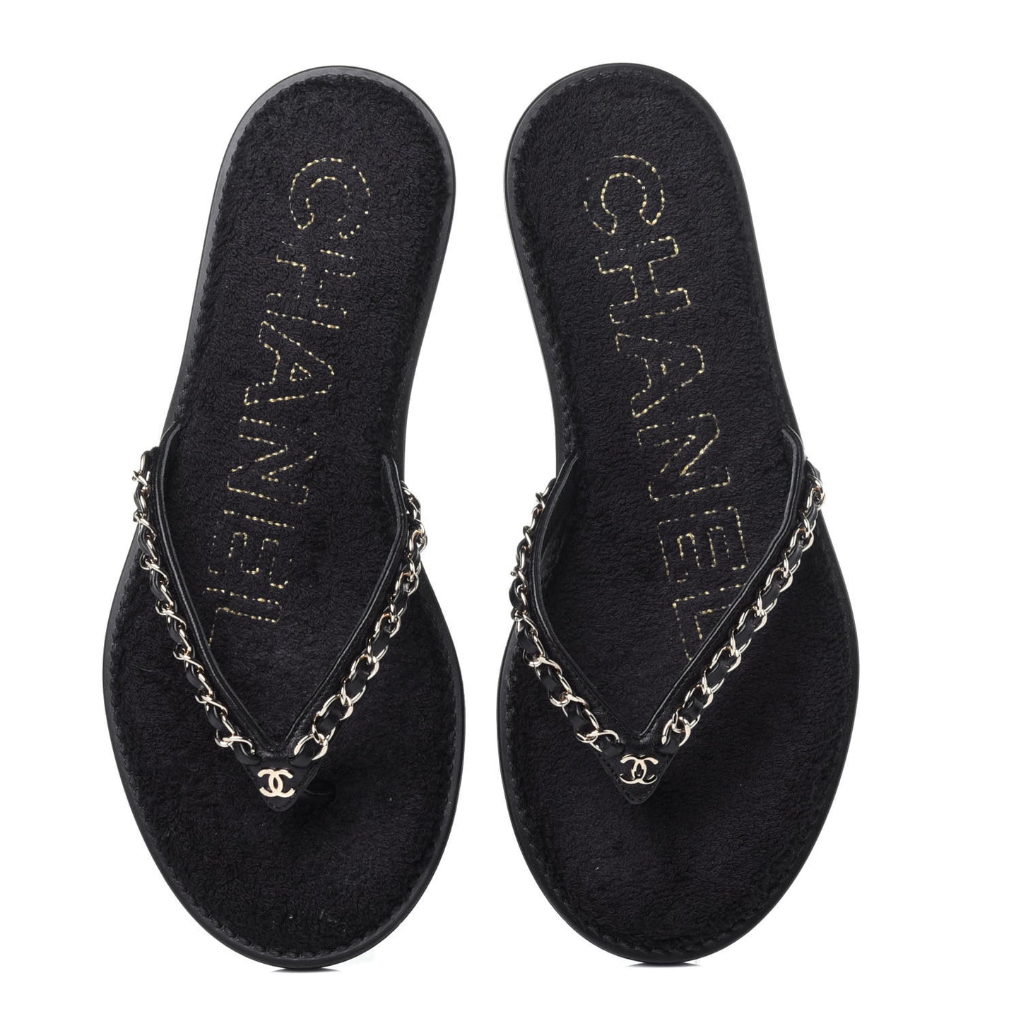 Lambskin CC Chain Thong Sandals 36 Black