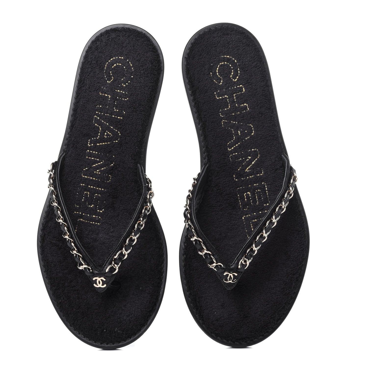 Chanel Lambskin CC Chain Thong Sandals 36 Black 6 of 10