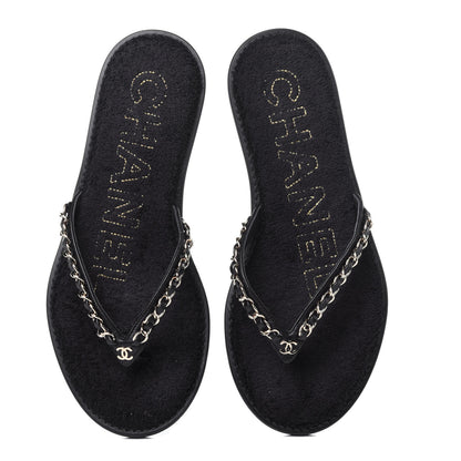 Chanel Lambskin CC Chain Thong Sandals 36 Black 6 of 10