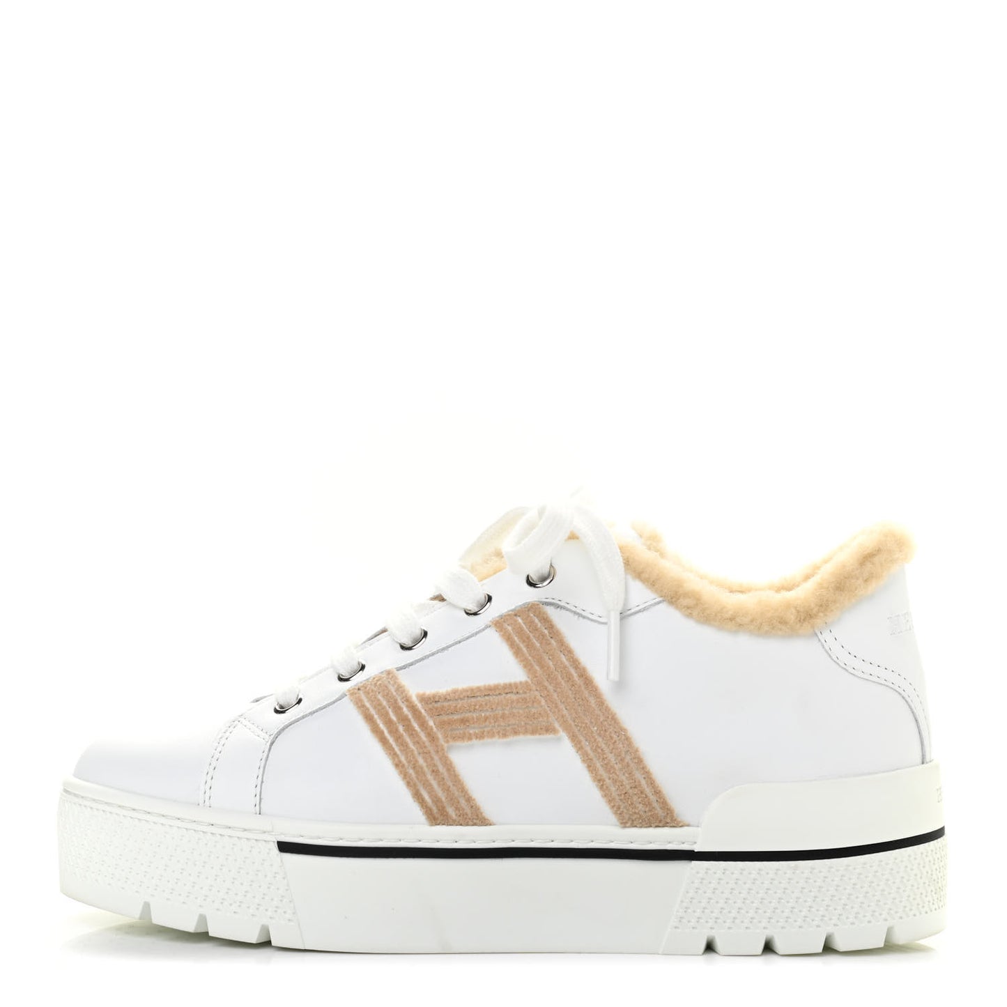 Calfskin Woolskin Dare Sneakers 37.5 White Ecru
