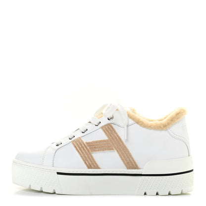 Hermes Calfskin Woolskin Dare Sneakers 37.5 White Ecru 1 of 9