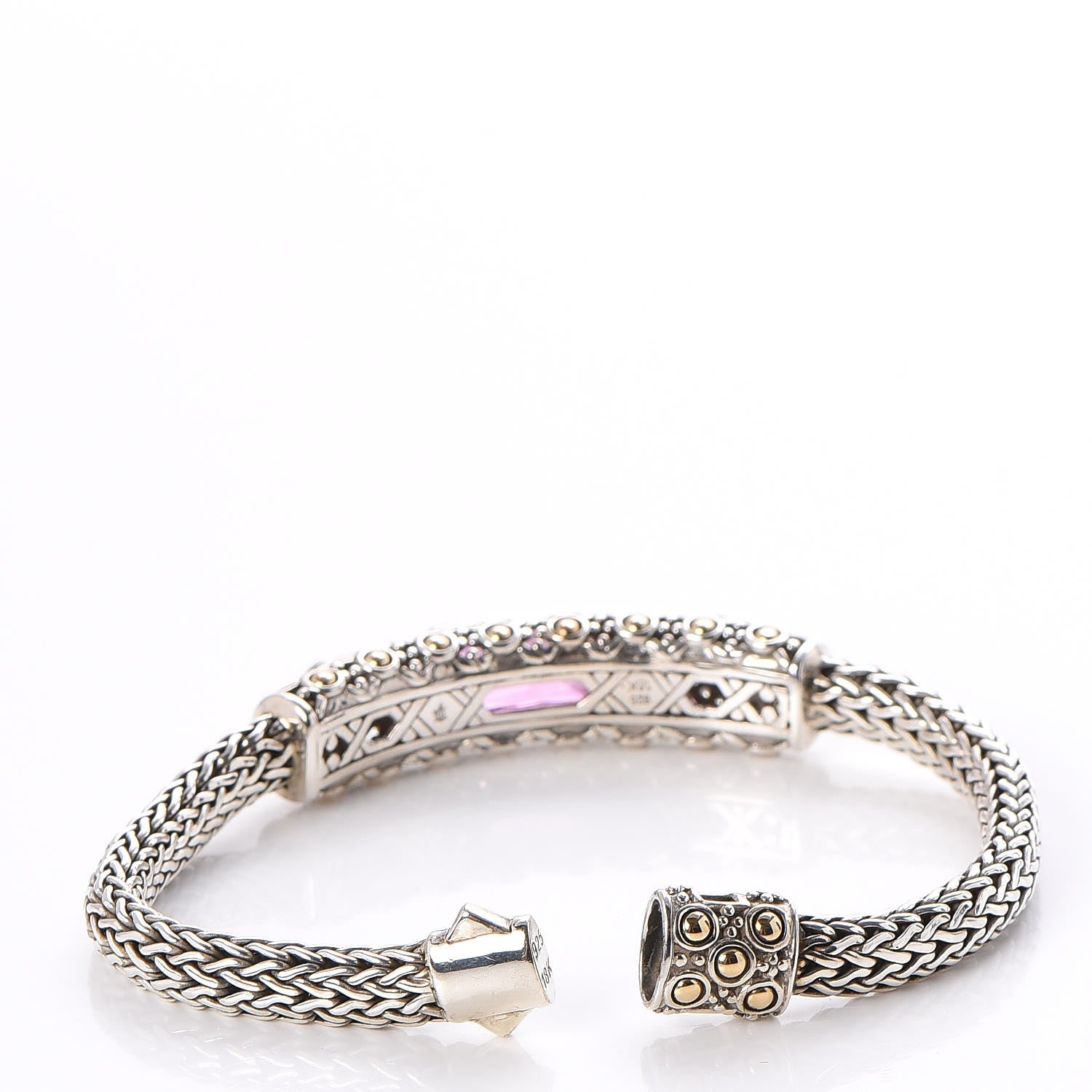 John Hardy Sterling Silver 18K Yellow Gold Pink Tourmaline Diamond Batu Sari Bracelet 4 of 9