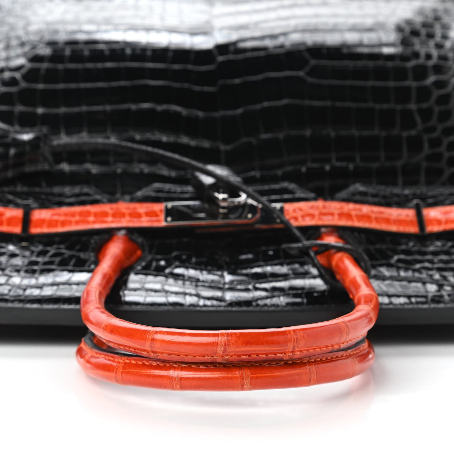 Shiny Porosus Crocodile Birkin 35 Black Orange