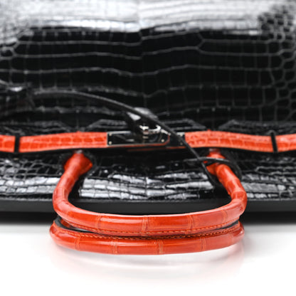 Hermes Shiny Porosus Crocodile Birkin 35 Black Orange 12 of 34