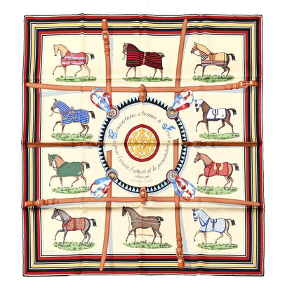 Hermes Silk Couvertures Et Tenues de Jour Scarf 90 Creme Rouge H Bleu Multicolor 1 of 5