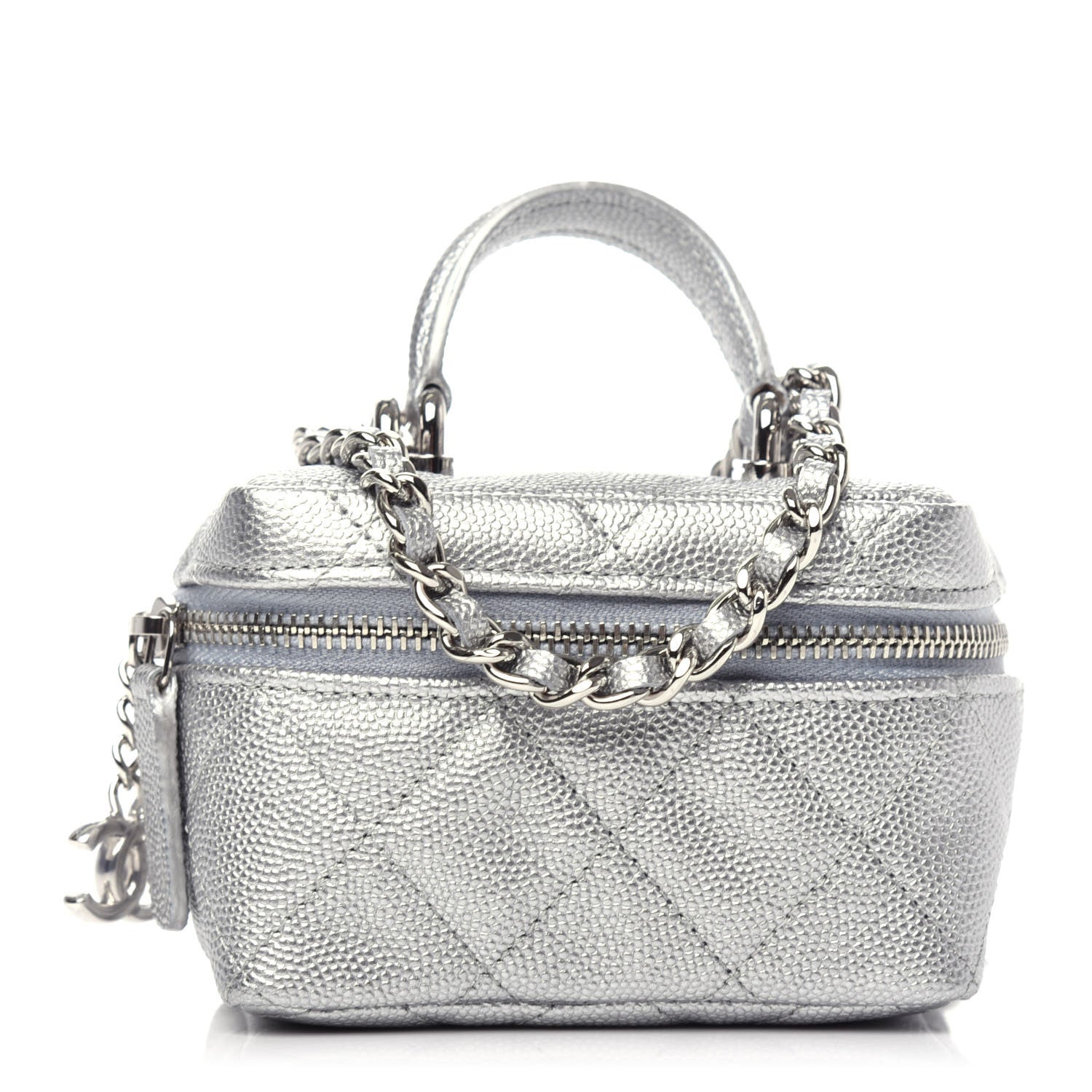Chanel Metallic Caviar Quilted Mini Top Handle Vanity With Chain Silver 1 of 10